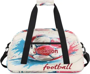 Customized Duffel Bag for Travel Sports Bag for Kids Gym Bag Small Dance Tote As Gifts for Girls and Boys Football Red