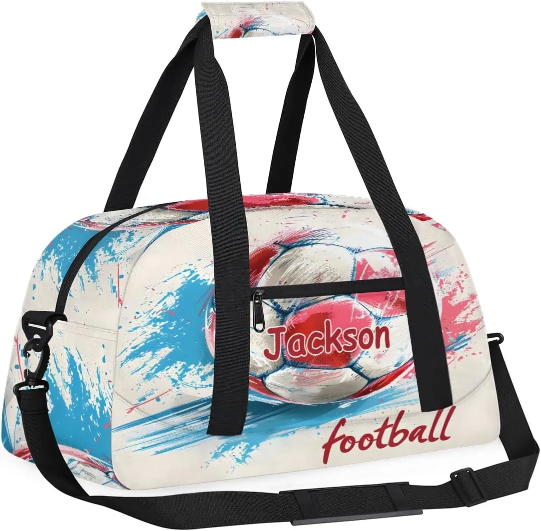 Customized Duffel Bag for Travel Sports Bag for Kids Gym Bag Small Dance Tote As Gifts for Girls and Boys Football Red