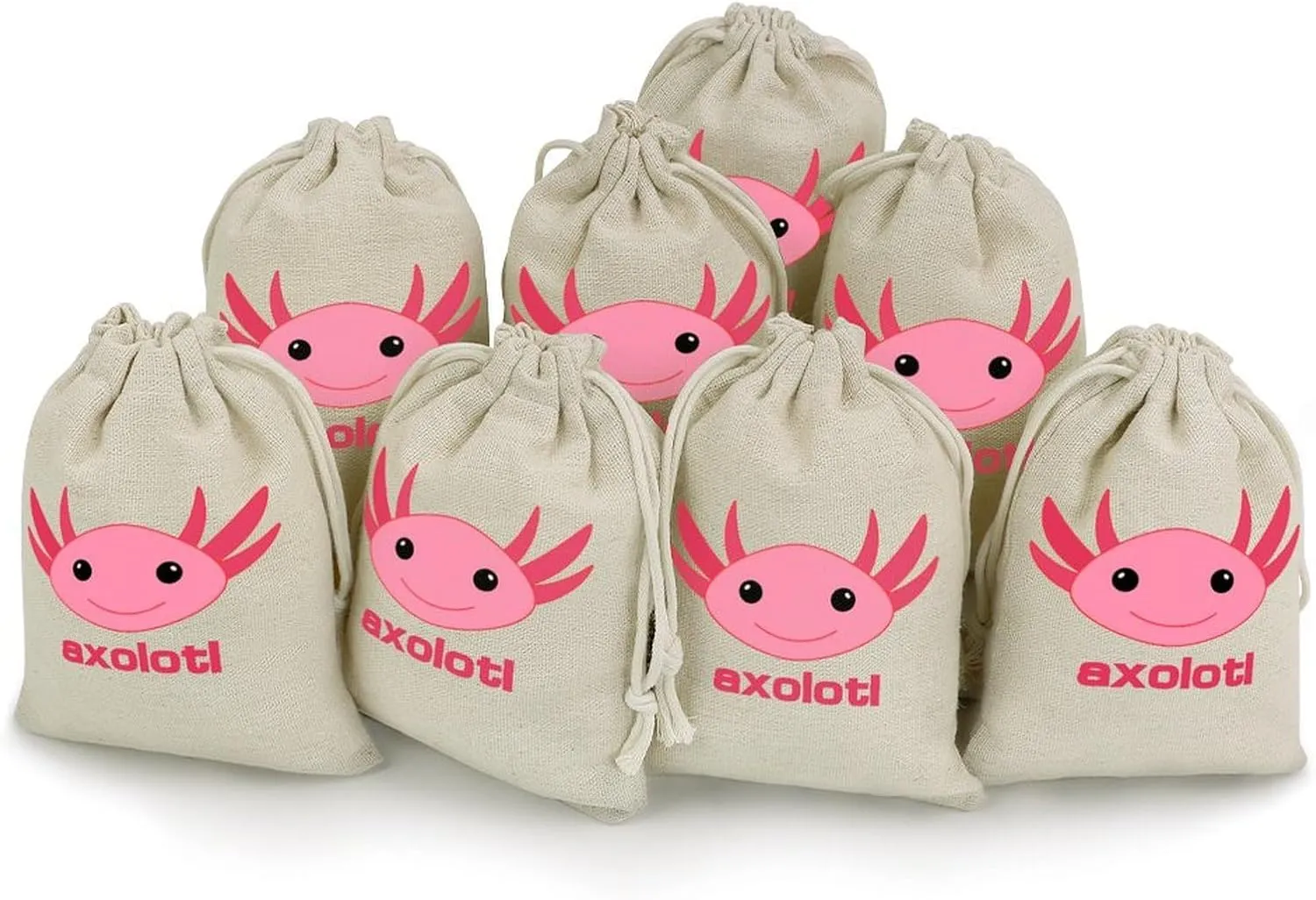 Cute Axolotl Cute Tag Drawstring Gift Bags 8 Sets Pockets DIY Jewelry Storage Pouches Wedding Party
