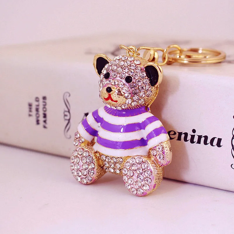 Cute Diamond Full Striped Bear Keychain