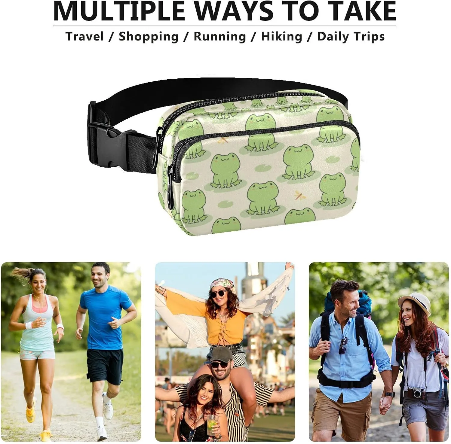 Cute Frog Fanny Packs for Women Men Belt Bag with Adjustable Strap Fashion Waist Packs Crossbody Bag Waist Pouch for Travel