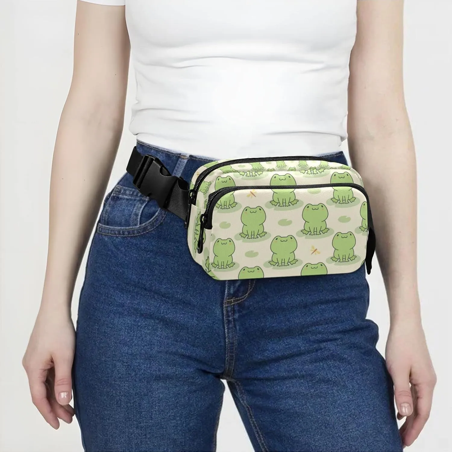 Cute Frog Fanny Packs for Women Men Belt Bag with Adjustable Strap Fashion Waist Packs Crossbody Bag Waist Pouch for Travel