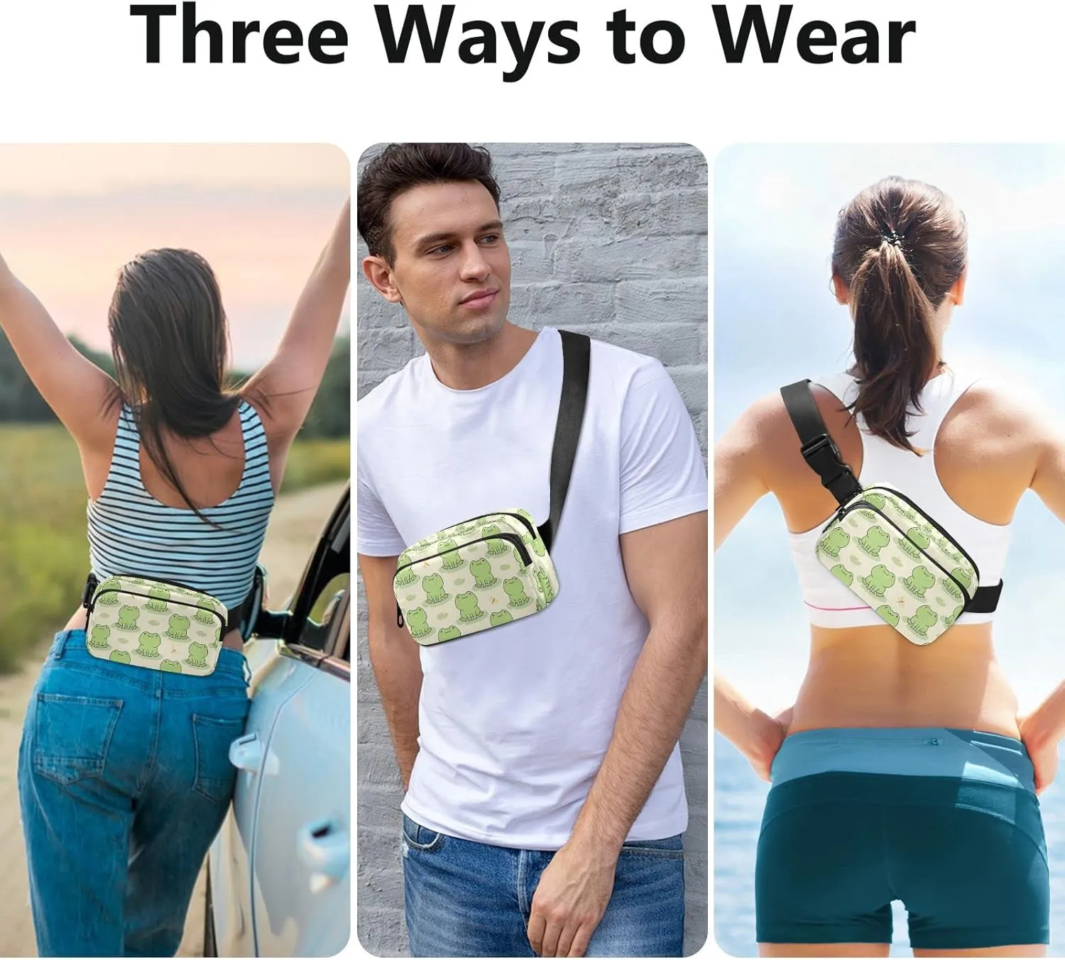 Cute Frog Fanny Packs for Women Men Belt Bag with Adjustable Strap Fashion Waist Packs Crossbody Bag Waist Pouch for Travel