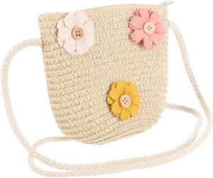 Cute Little Girls Straw Purse Woven Crossbody Bag with Adjustable Strap Lightweight Straw Shoulder Bag for Kids Outings