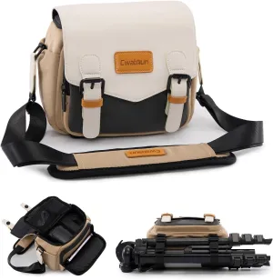 Cwatcun Camera Shoulder Bag Compact Camera Case, Small Waterproof Camera Messenger Bag with Tripod Holder, Travel Photography Bag for Canon, Nikon, Sony, Fuji DSLR/SLR/Mirrorless Camera, Lens