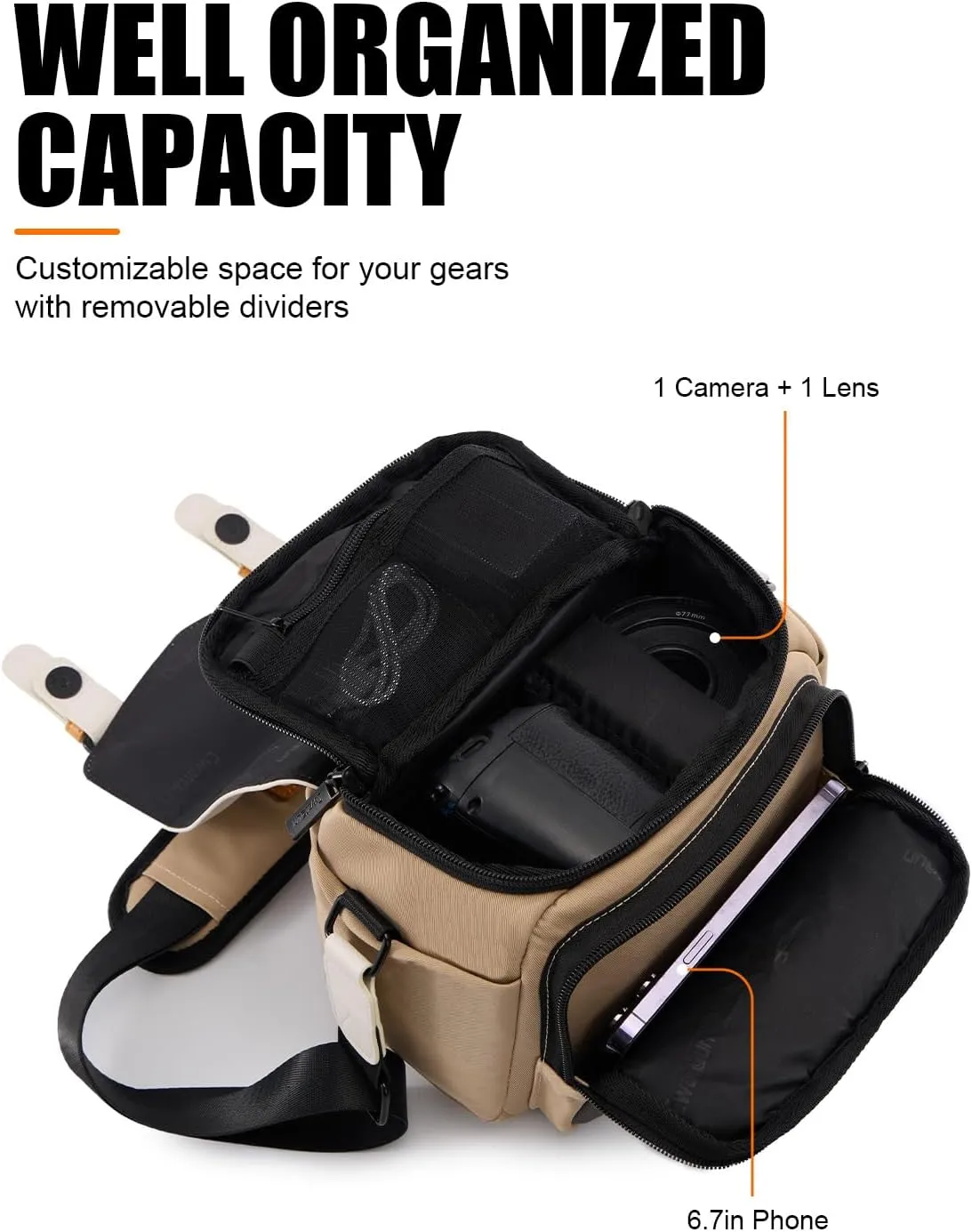 Cwatcun Camera Shoulder Bag Compact Camera Case, Small Waterproof Camera Messenger Bag with Tripod Holder, Travel Photography Bag for Canon, Nikon, Sony, Fuji DSLR/SLR/Mirrorless Camera, Lens
