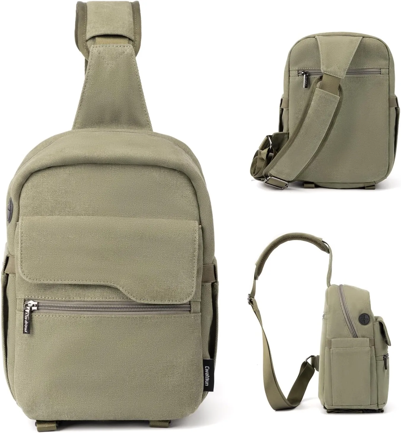 Cwatcun Camera Sling Bag Compact Large Camera Case, Waterproof Canvas Crossbody Camera Bag with Rain Cover, Travel Photography Bag for Canon Nikon Sony Fuji DSLR/SLR/Mirrorless Cameras, Lens, Green