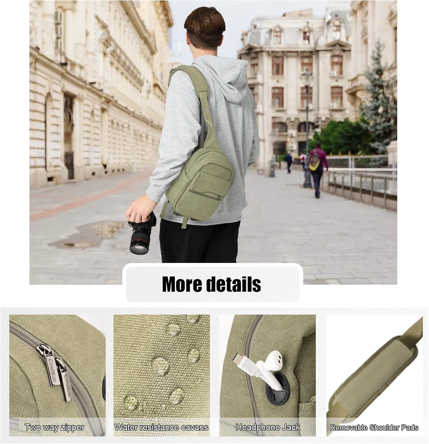 Cwatcun Camera Sling Bag Compact Large Camera Case, Waterproof Canvas Crossbody Camera Bag with Rain Cover, Travel Photography Bag for Canon Nikon Sony Fuji DSLR/SLR/Mirrorless Cameras, Lens, Green