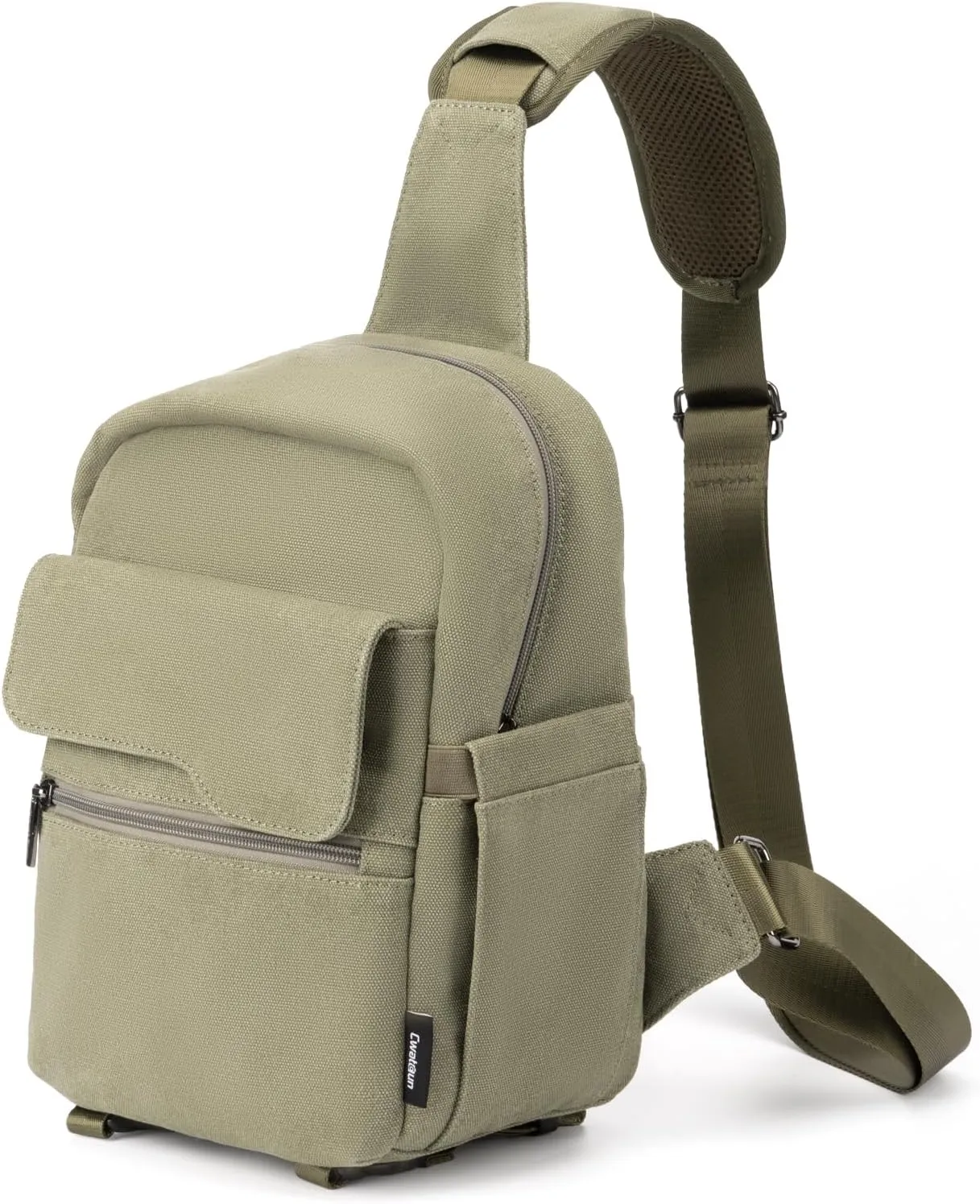 Cwatcun Camera Sling Bag Compact Large Camera Case, Waterproof Canvas Crossbody Camera Bag with Rain Cover, Travel Photography Bag for Canon Nikon Sony Fuji DSLR/SLR/Mirrorless Cameras, Lens, Green