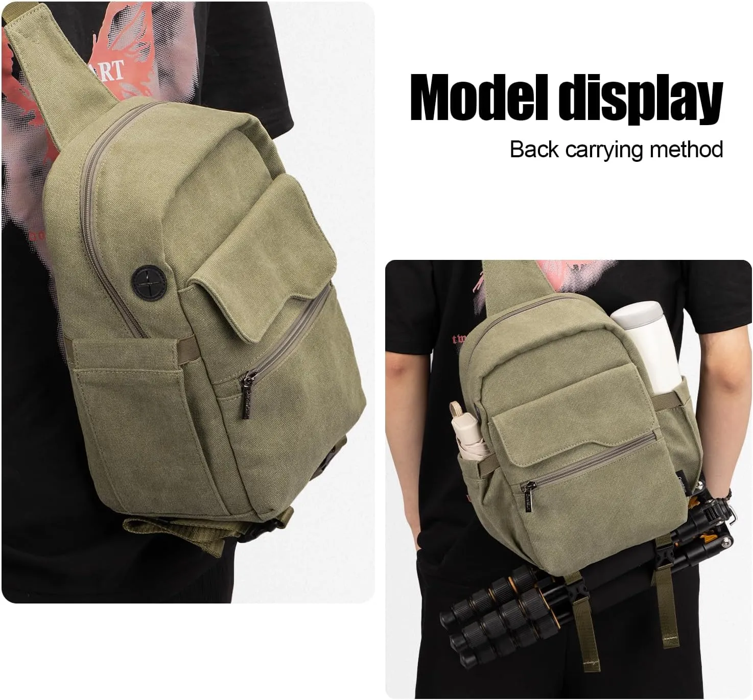 Cwatcun Camera Sling Bag Compact Large Camera Case, Waterproof Canvas Crossbody Camera Bag with Rain Cover, Travel Photography Bag for Canon Nikon Sony Fuji DSLR/SLR/Mirrorless Cameras, Lens, Green