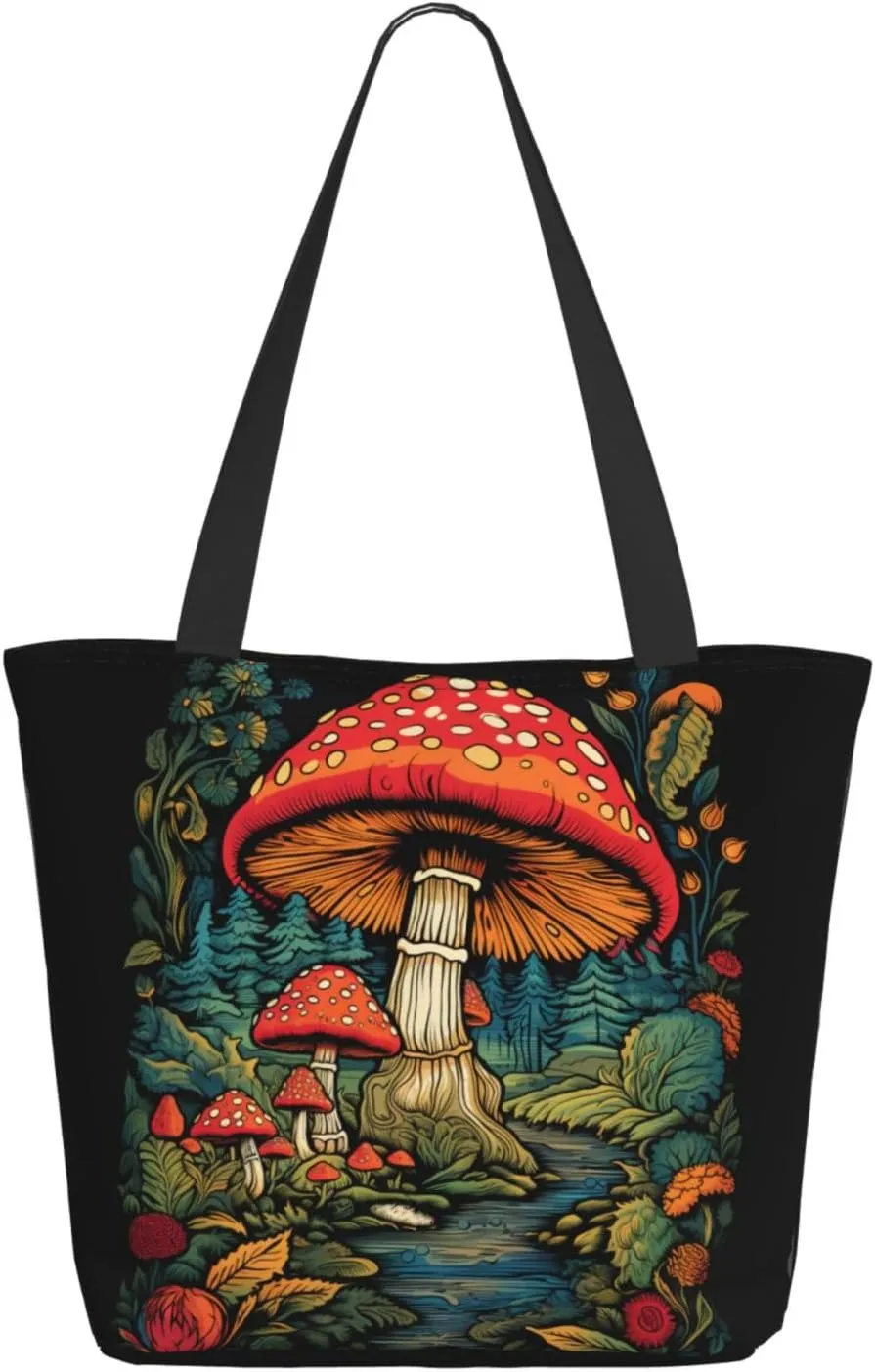 DADABULIU Tote Bag Reusable Grocery Bag Shoulder Bags with Zipper for Travel Beach Shopping Work Over 12 Years Old