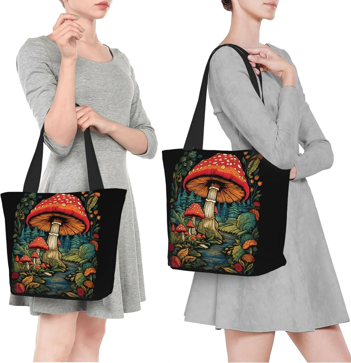 DADABULIU Tote Bag Reusable Grocery Bag Shoulder Bags with Zipper for Travel Beach Shopping Work Over 12 Years Old
