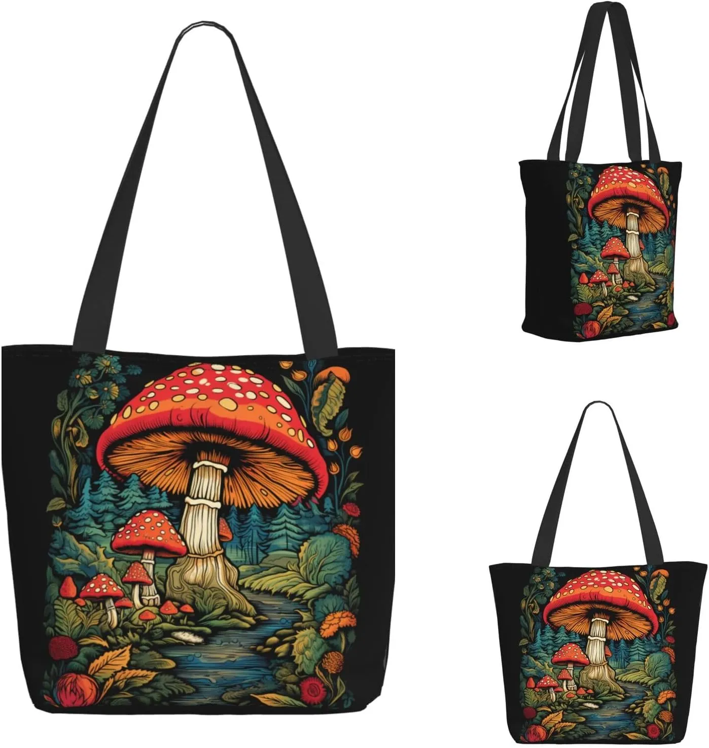 DADABULIU Tote Bag Reusable Grocery Bag Shoulder Bags with Zipper for Travel Beach Shopping Work Over 12 Years Old