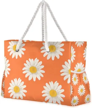 Daisy Flower Orange Duffel Bags For Traveling Waterproof Sandproof with side pockets Large Tote Bag Travel for work