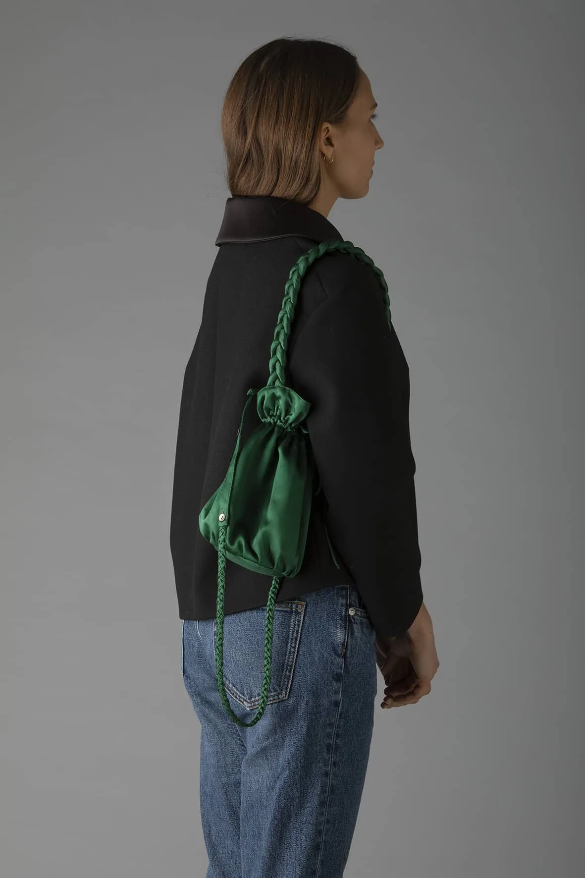 Damyanti Braided Silk Pouch - Deep Green
