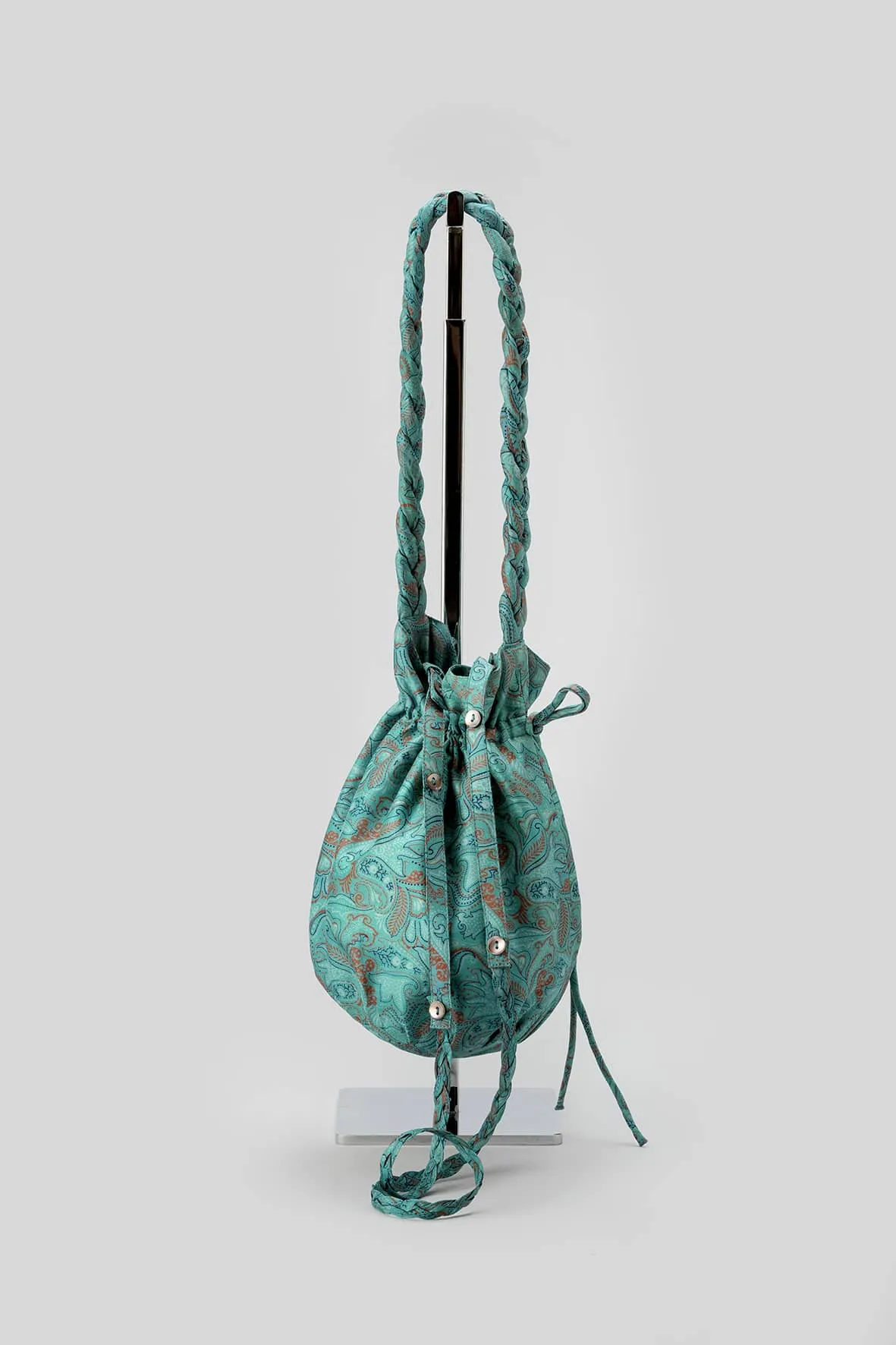 Damyanti Braided Silk Sari Pouch - Blue/Green tones