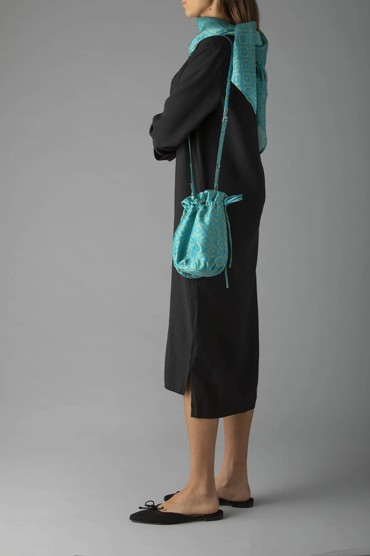 Damyanti Braided Silk Sari Pouch - Blue/Green tones
