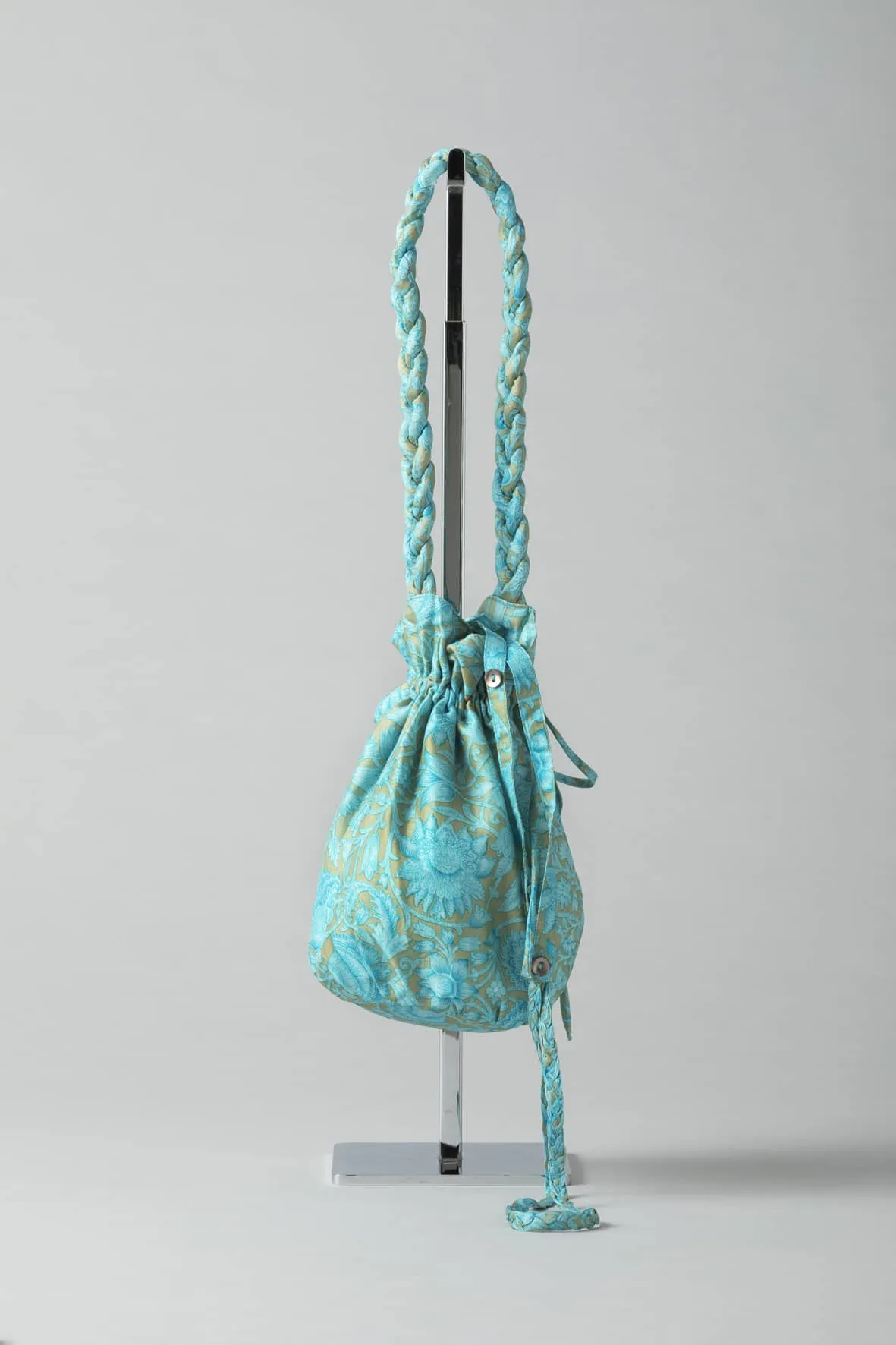 Damyanti Braided Silk Sari Pouch - Blue/Green tones