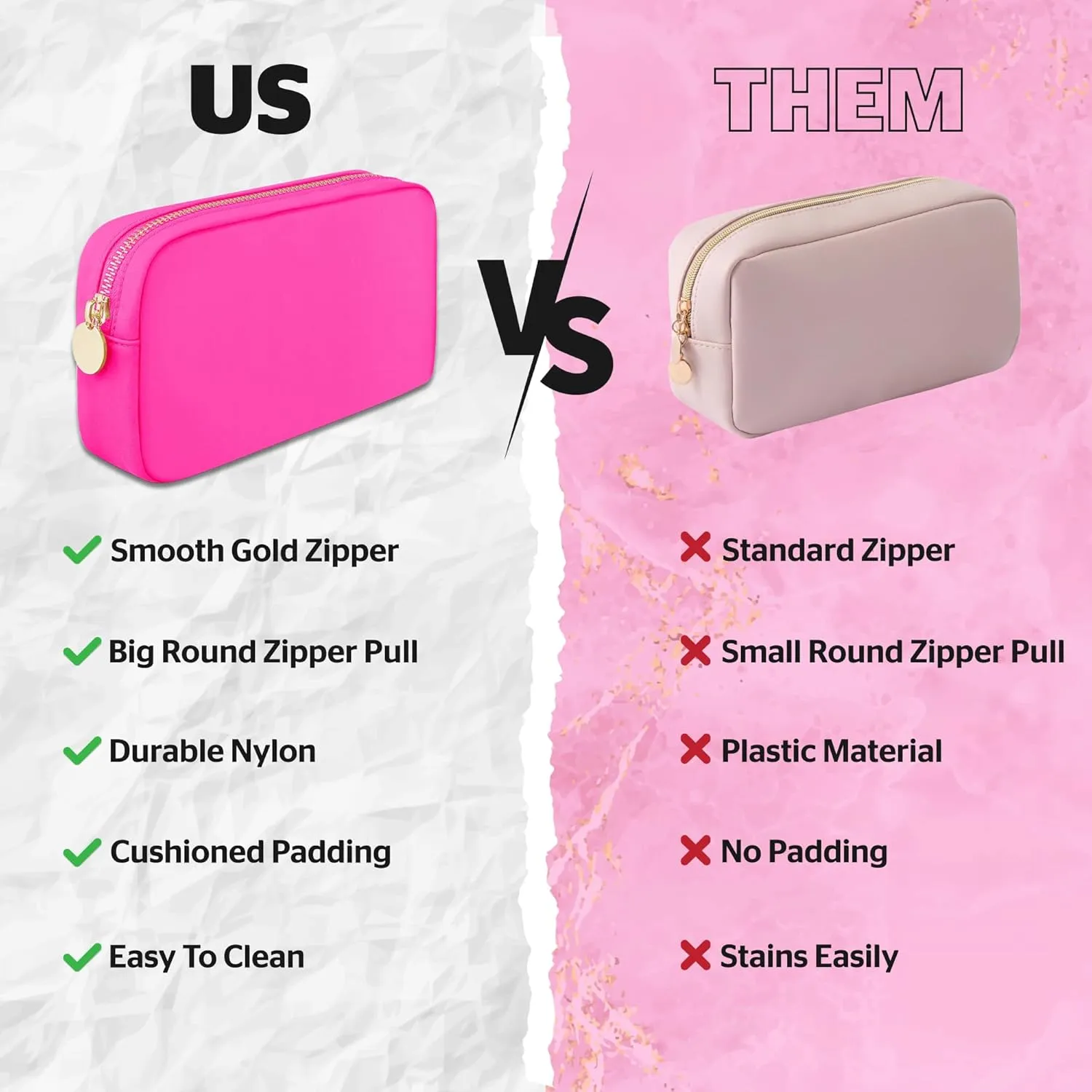 DANCOUR Nylon Makeup Bags for Women Large Preppy Travel Toiletry Pouch Cosmetic Bag Makeup Organizer