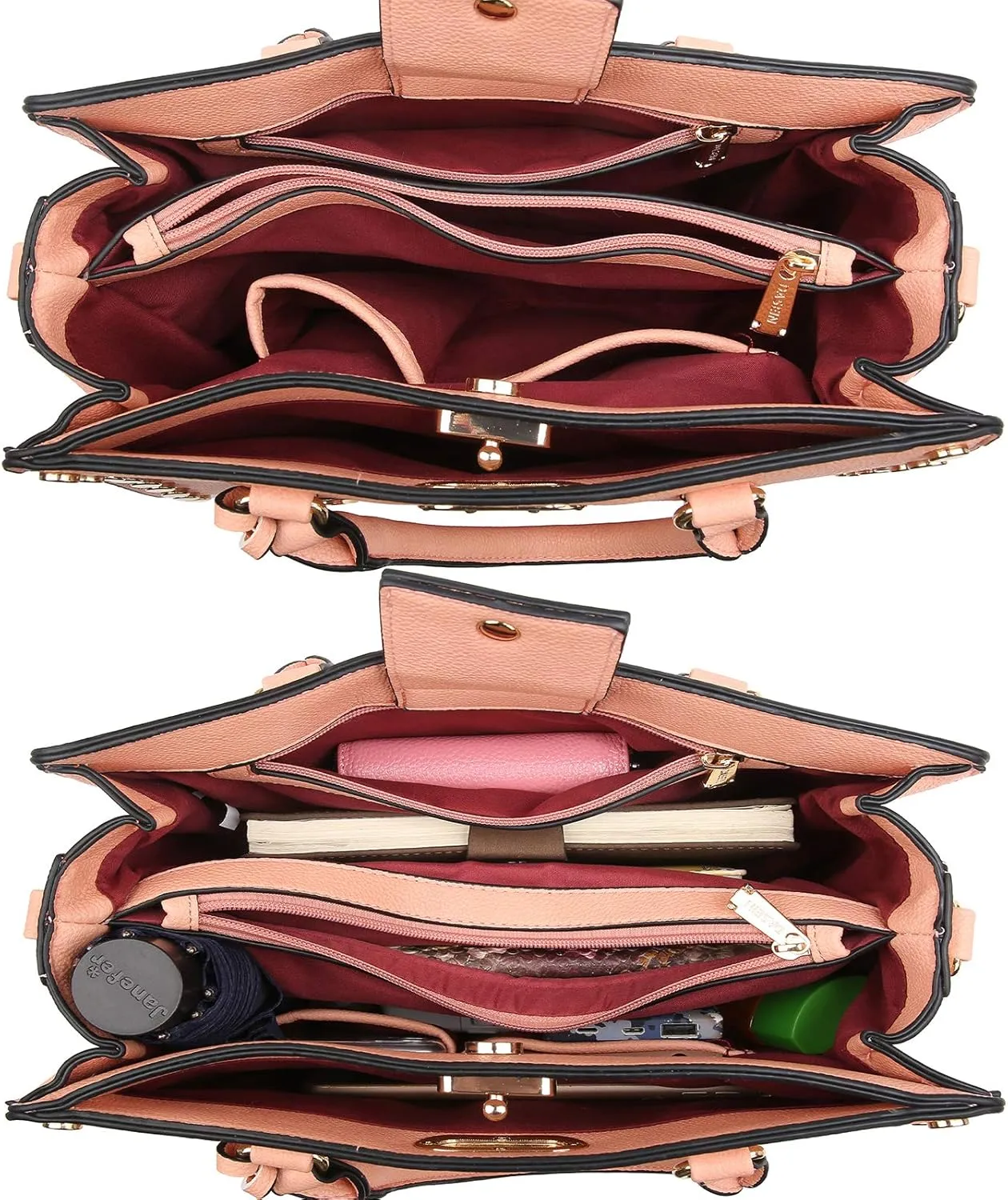 Dasein Women Medium Satchel Handbag Work Tote Shoulder Bag Top Handle Purse with Matching Clutch 2pcs Set