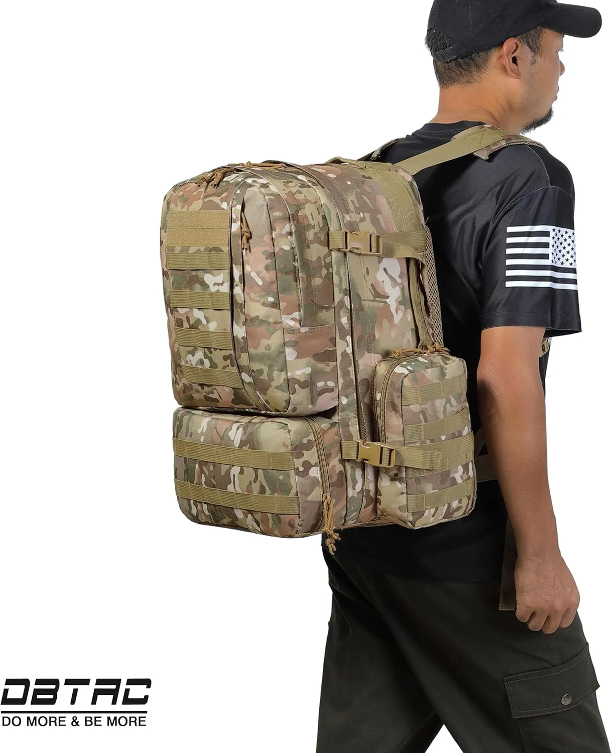 DBTAC Tactical Backpack 50L Large Army 3-DAYS Assault Pack Molle Bag for Outdoor Hiking/Travel/Work (CP Camo)