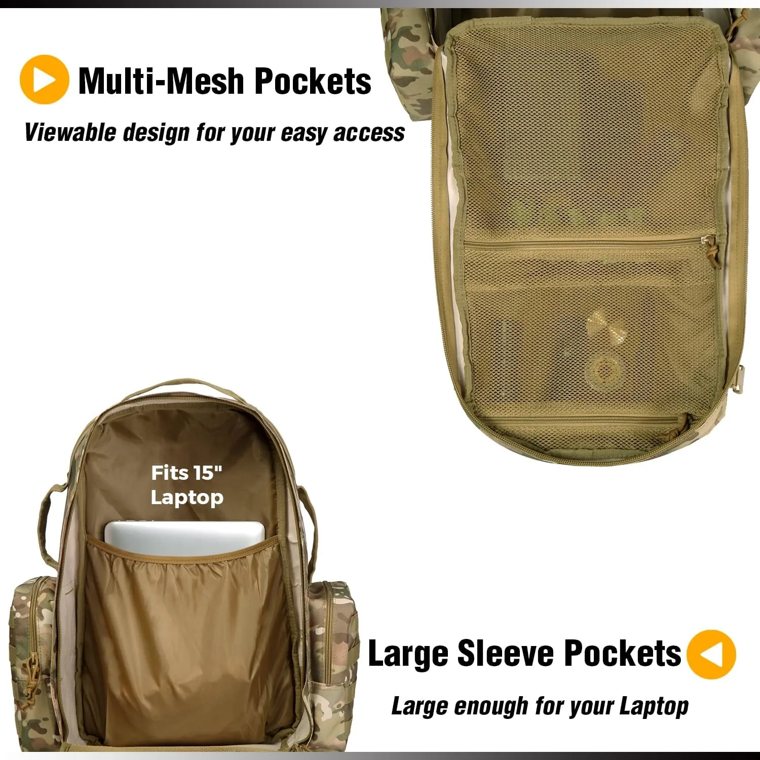 DBTAC Tactical Backpack 50L Large Army 3-DAYS Assault Pack Molle Bag for Outdoor Hiking/Travel/Work (CP Camo)