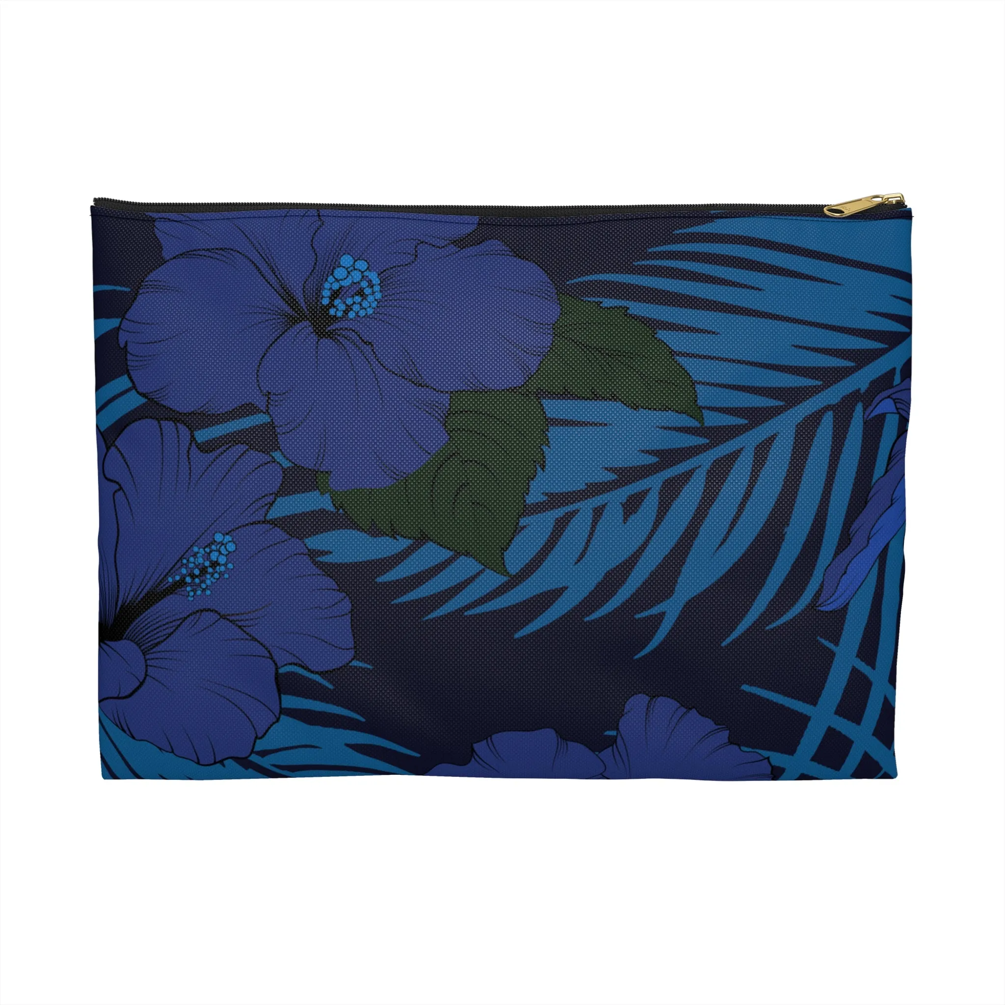 Deep Blue Hibiscus Zipper Travel Pouch Bag