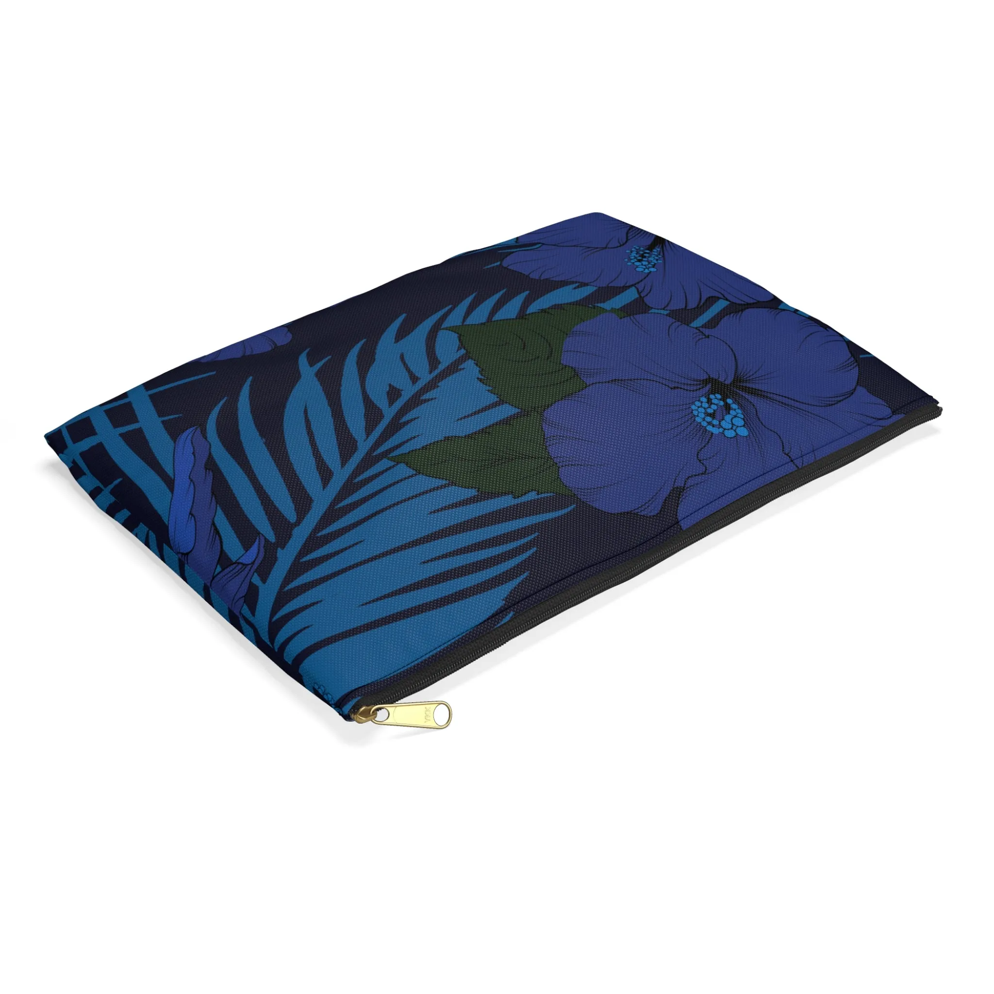 Deep Blue Hibiscus Zipper Travel Pouch Bag