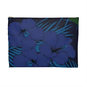 Deep Blue Hibiscus Zipper Travel Pouch Bag