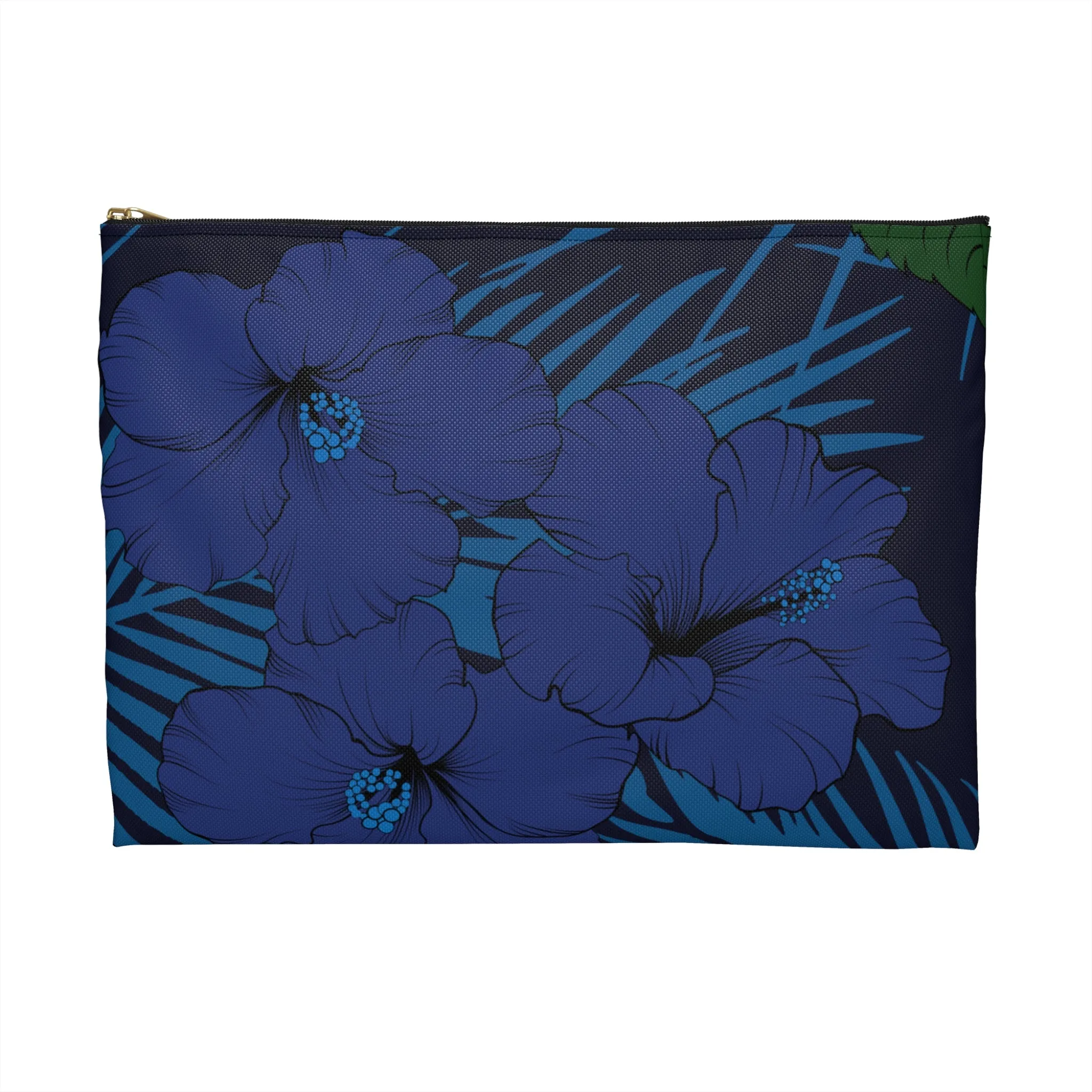 Deep Blue Hibiscus Zipper Travel Pouch Bag