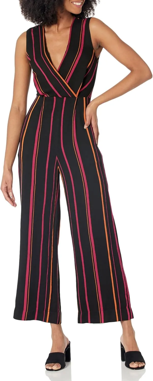 Diane von Furstenberg Womens Striped Crossover JumpsuitJumpsuit