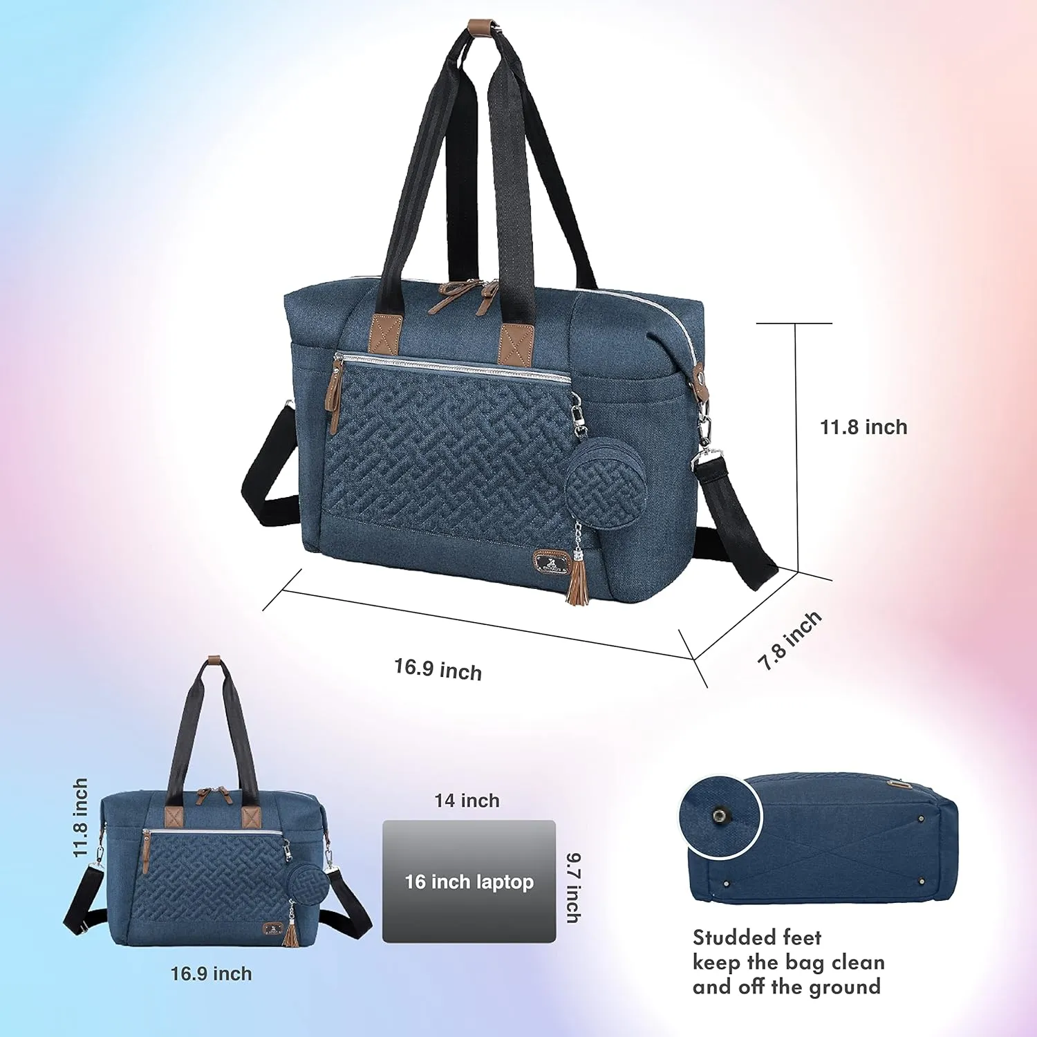 Dikaslon Diaper Bag Tote, Large Travel diaper tote for Mom and Dad, Multifunction baby tote bag for Boys and Girls with Pacifier Case and Changing Pad, Navy Blue