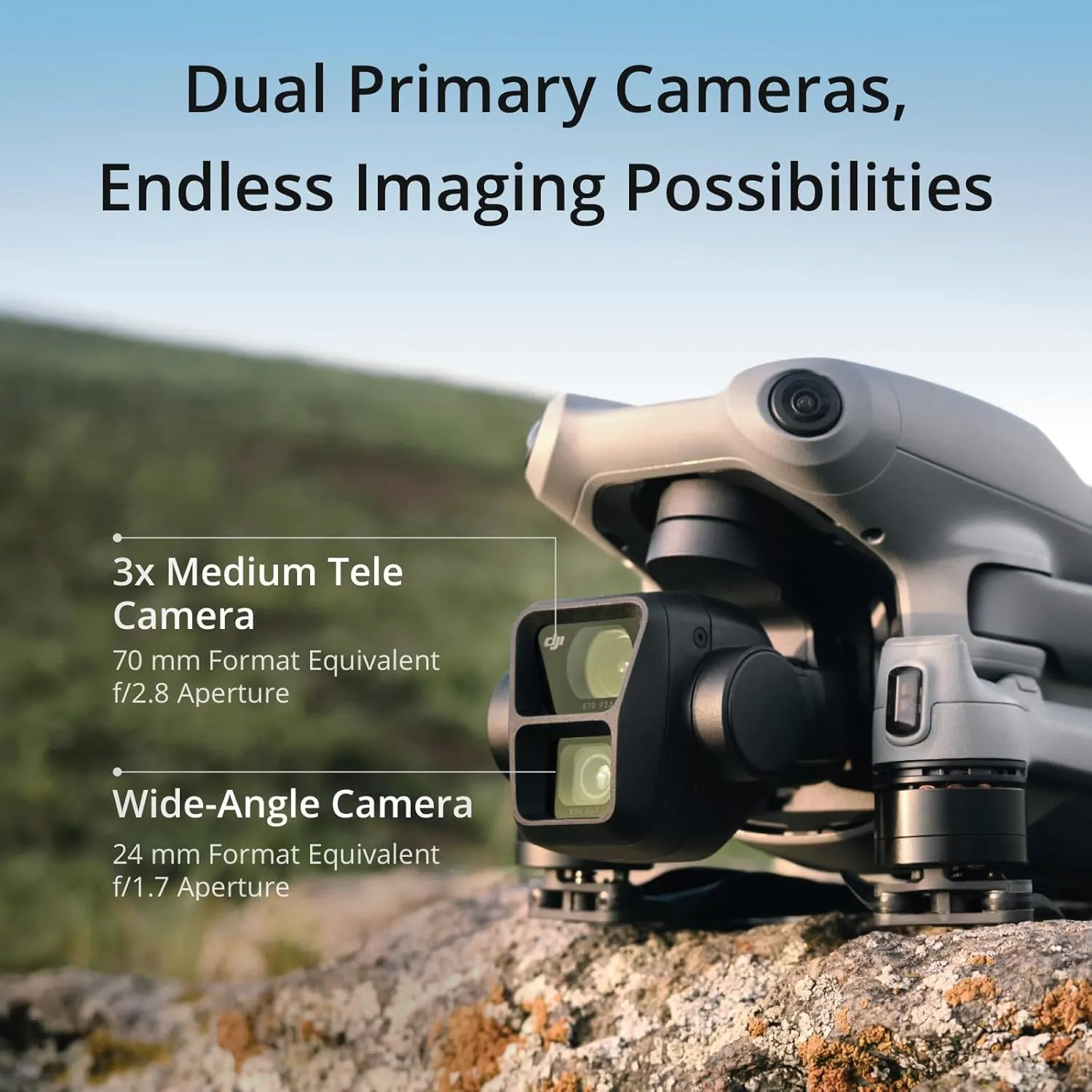 DJI Air 3 (DJI RC-N2), Drone with Medium Tele & Wide-Angle Dual Primary Cameras, 46-Min Max Flight Time, Omnidirectional Obstacle Sensing, 48MP Photos, 4K/60fps HDR, Compliance with FAA Remote ID
