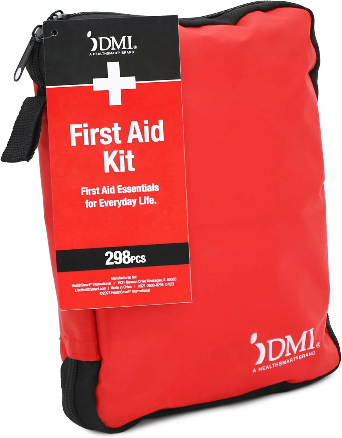 DMI 298-Piece Complete Emergency First Aid Kit, Treats Pain, Swelling, Cuts, Scrapes & Burns, Complete First Aid Guide Included, Clear Pocket Organization, Durable Zippered Travel Bag