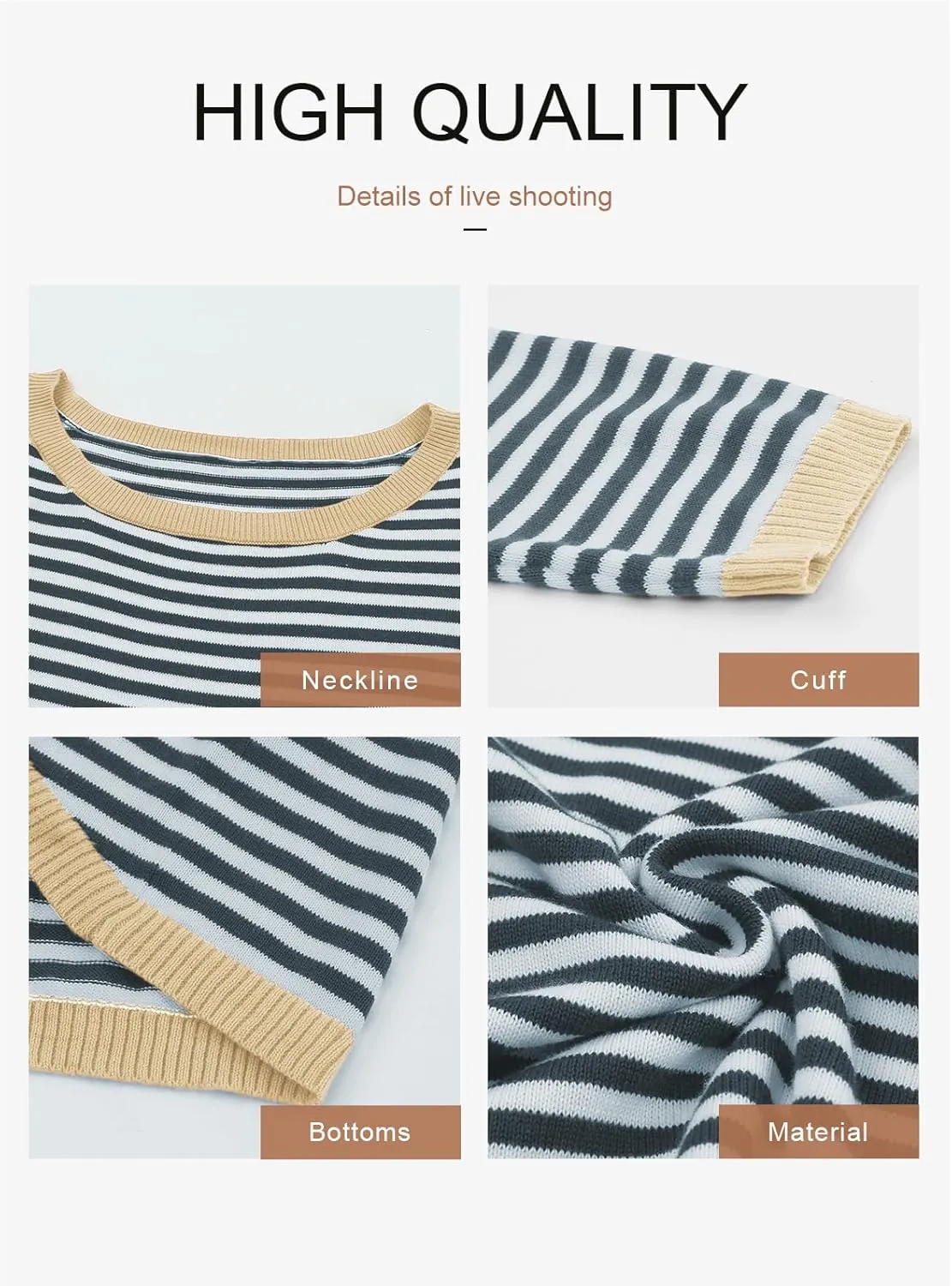 Dokotoo Long Sleeve Shirts for Women Casual Spring Crewneck Striped Color Block Shirt High Low Pullover Sweater Tops