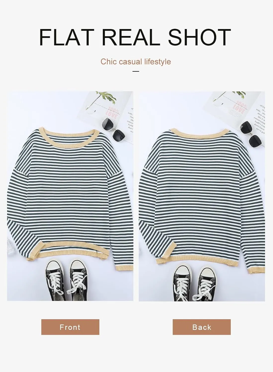 Dokotoo Long Sleeve Shirts for Women Casual Spring Crewneck Striped Color Block Shirt High Low Pullover Sweater Tops