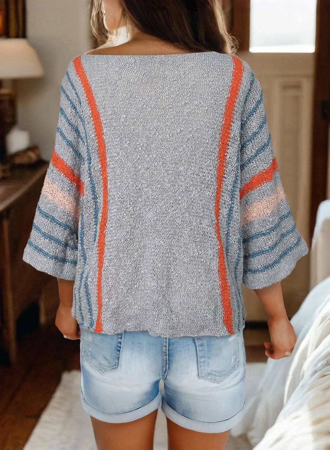 Dokotoo Womens 2025 Spring Casual Color Block Striped Lightweight Comfy Cable Knit Trendy Boho Clothes Pullover Sweaters