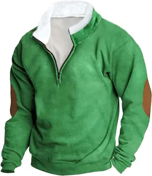 DOLKFU Hoodie for Men Stand Collar Sherpa Fleece Lined Pullover Sweatshirts Lightweight 1/2 Zipper Casual Sweatshirt