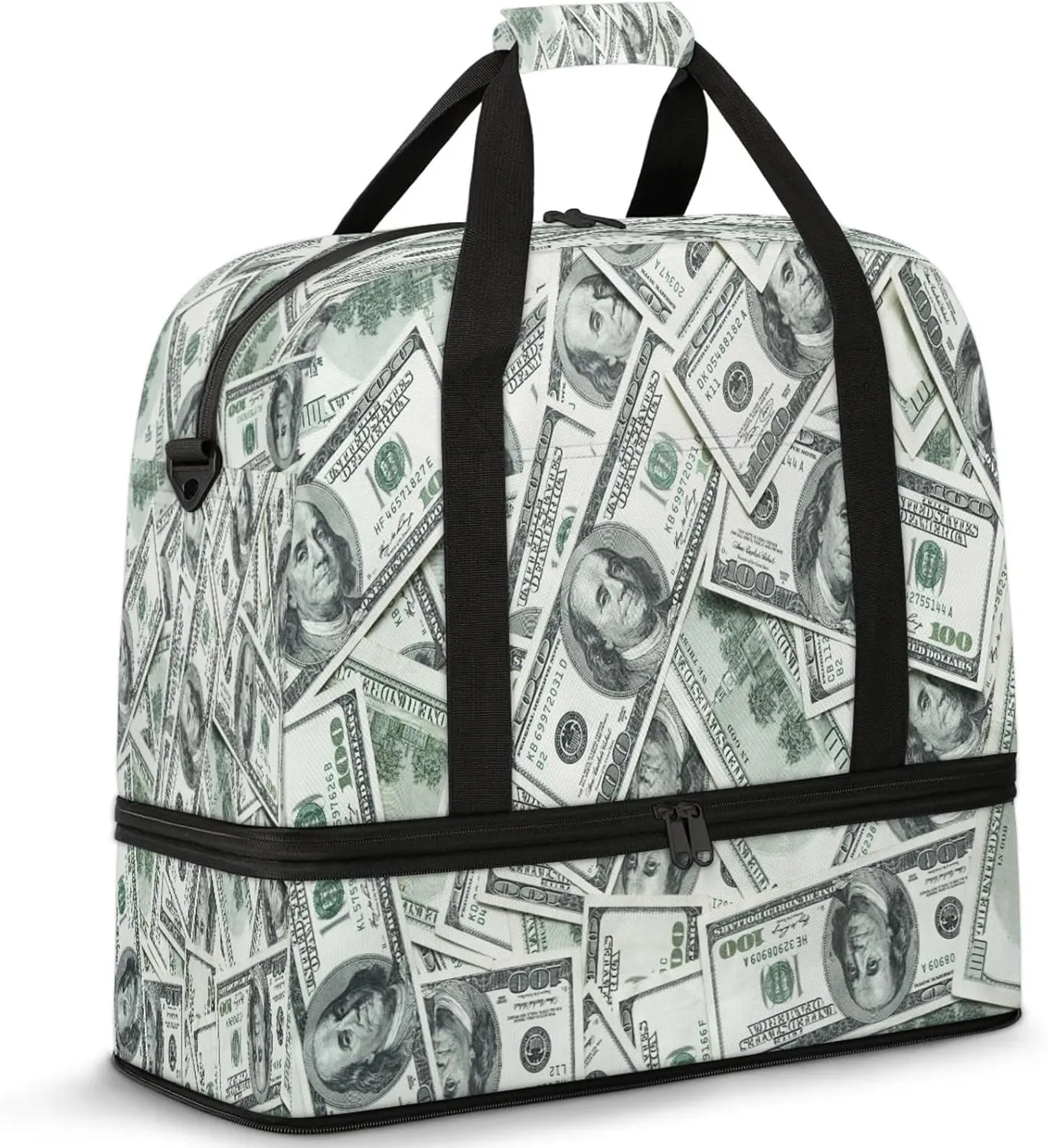 Dollar Money Funny Travel Duffel Bags for Women & Men Large Sports Gym Bags Foldie Weekender Overnight Bag Carry On Tote Bag With Shoe Compartment Personal Item Luggagefor Travel Sports Gym