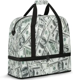 Dollar Money Funny Travel Duffel Bags for Women & Men Large Sports Gym Bags Foldie Weekender Overnight Bag Carry On Tote Bag With Shoe Compartment Personal Item Luggagefor Travel Sports Gym