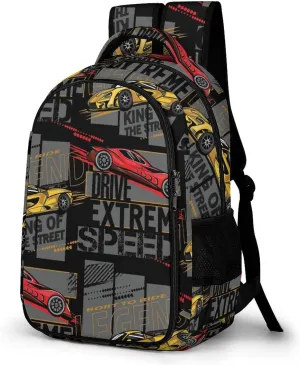 Doodles Speed Race Car Laptop Backpack Sport Cars Travel Bags Daypack Durable Work Camping Hiking Back Packs for Women Men
