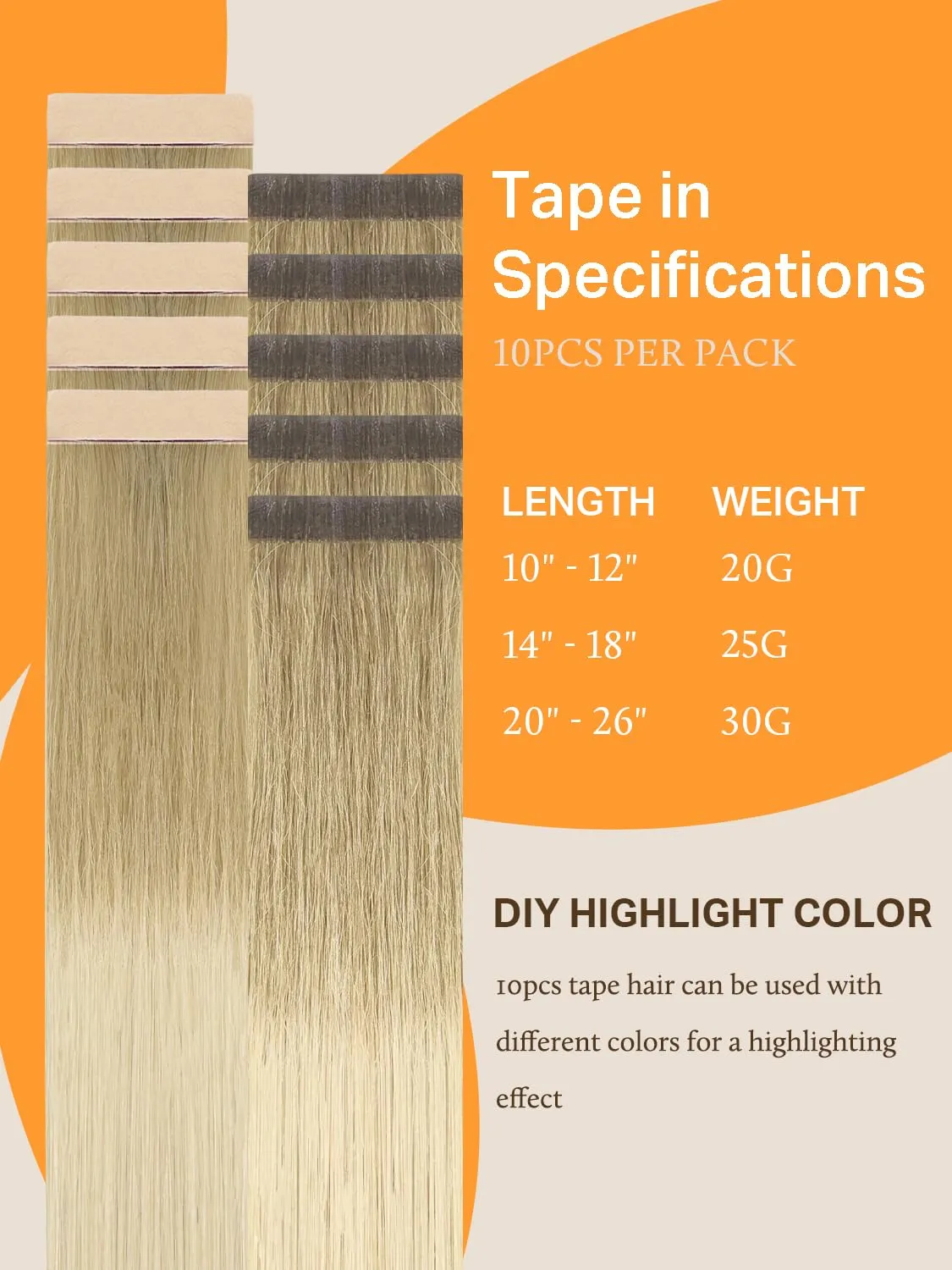 DOORES Human Hair Extensions Tape in, Light Brown to Golden Platinum Blonde 22 Inch 30g 10pcs, Tape in Hair Extensions Real Human Hair Extensions Straight Long Straight