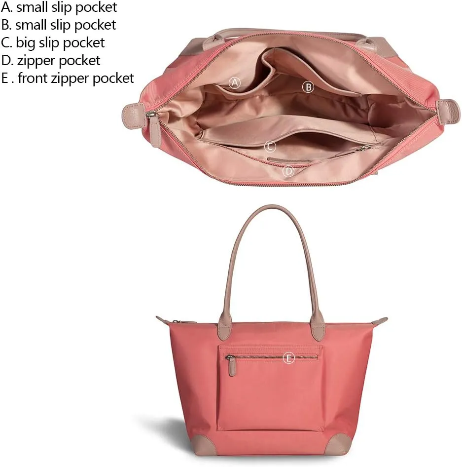 DORIS&JACKY Tote Bag For Women Large Lightweight Designer Leather Nylon Work Shoulder Bag And Foldable Travel Purse