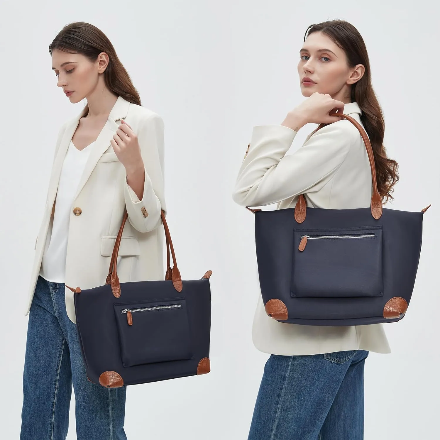 DORIS&JACKY Tote Bag For Women Large Lightweight Designer Leather Nylon Work Shoulder Bag And Foldable Travel Purse