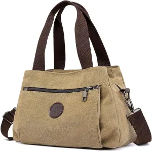 DOURR Hobo Handbags Canvas Crossbody Bags for Women, Multi Compartment Tote Purse Medium Satchel