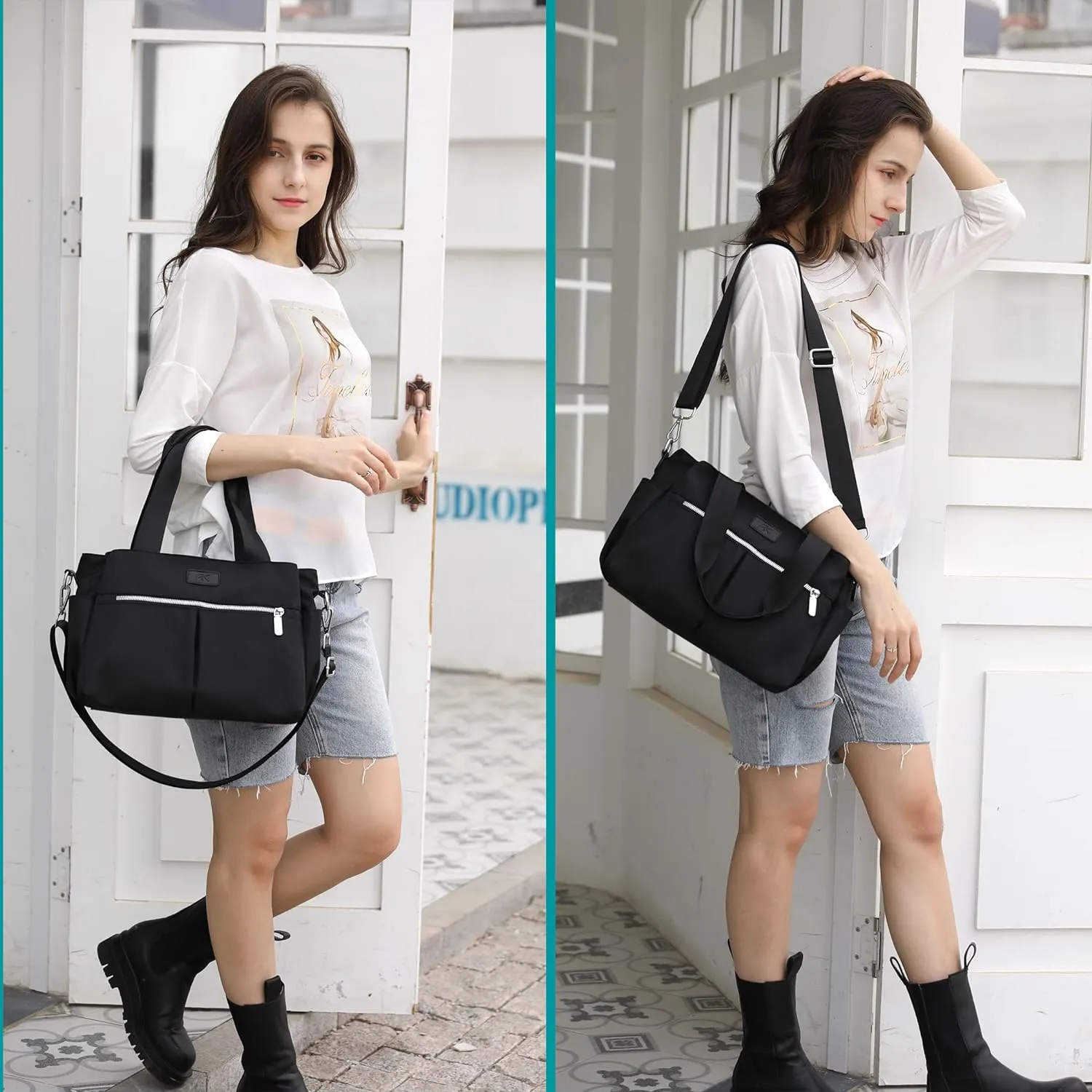 DOURR Hobo Handbags Light Nylon Crossbody Bags for Women, Multi Compartment Work Going Out Tote