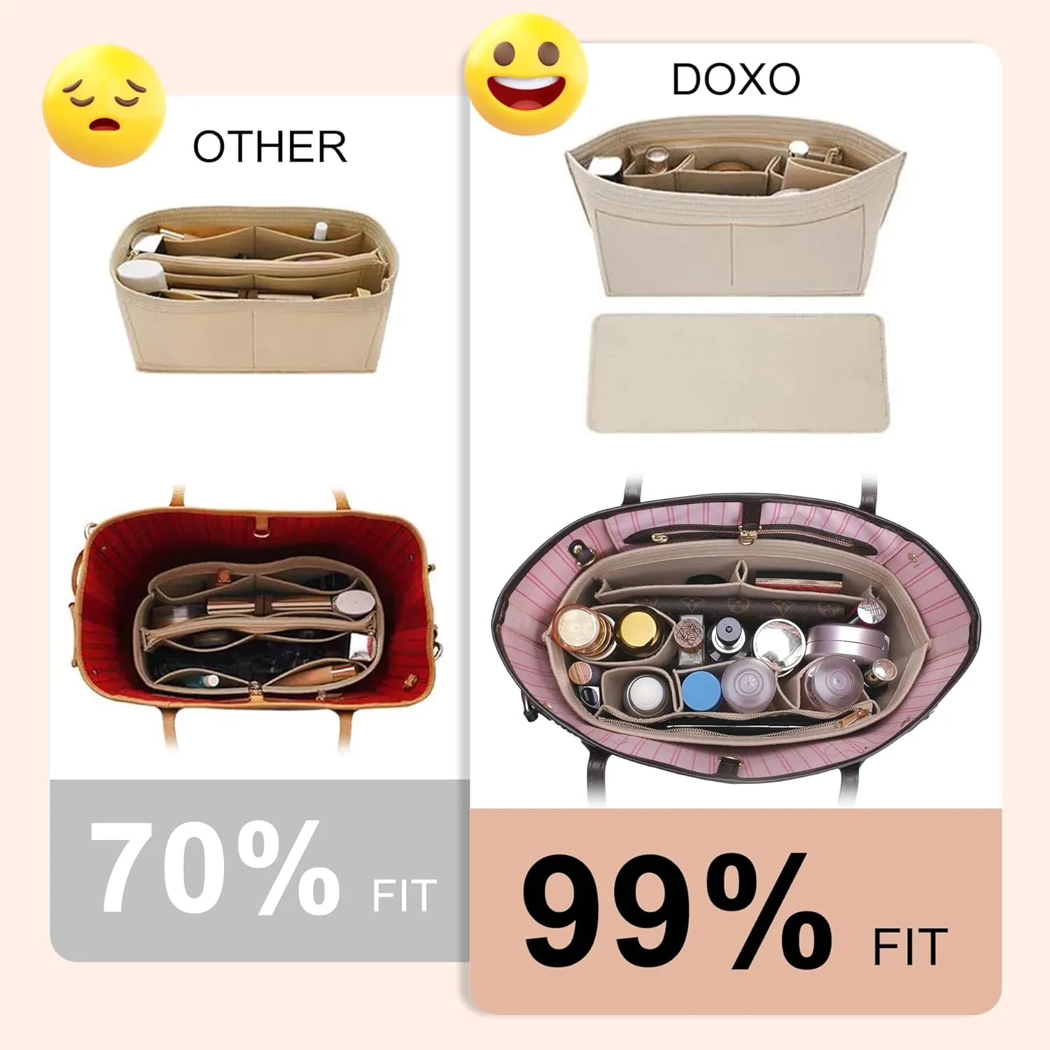 Doxo Purse Bag Organizer Insert for Handbags Suitable for Neverfull MM City 33 Tote Bags (Large,Burgundy)