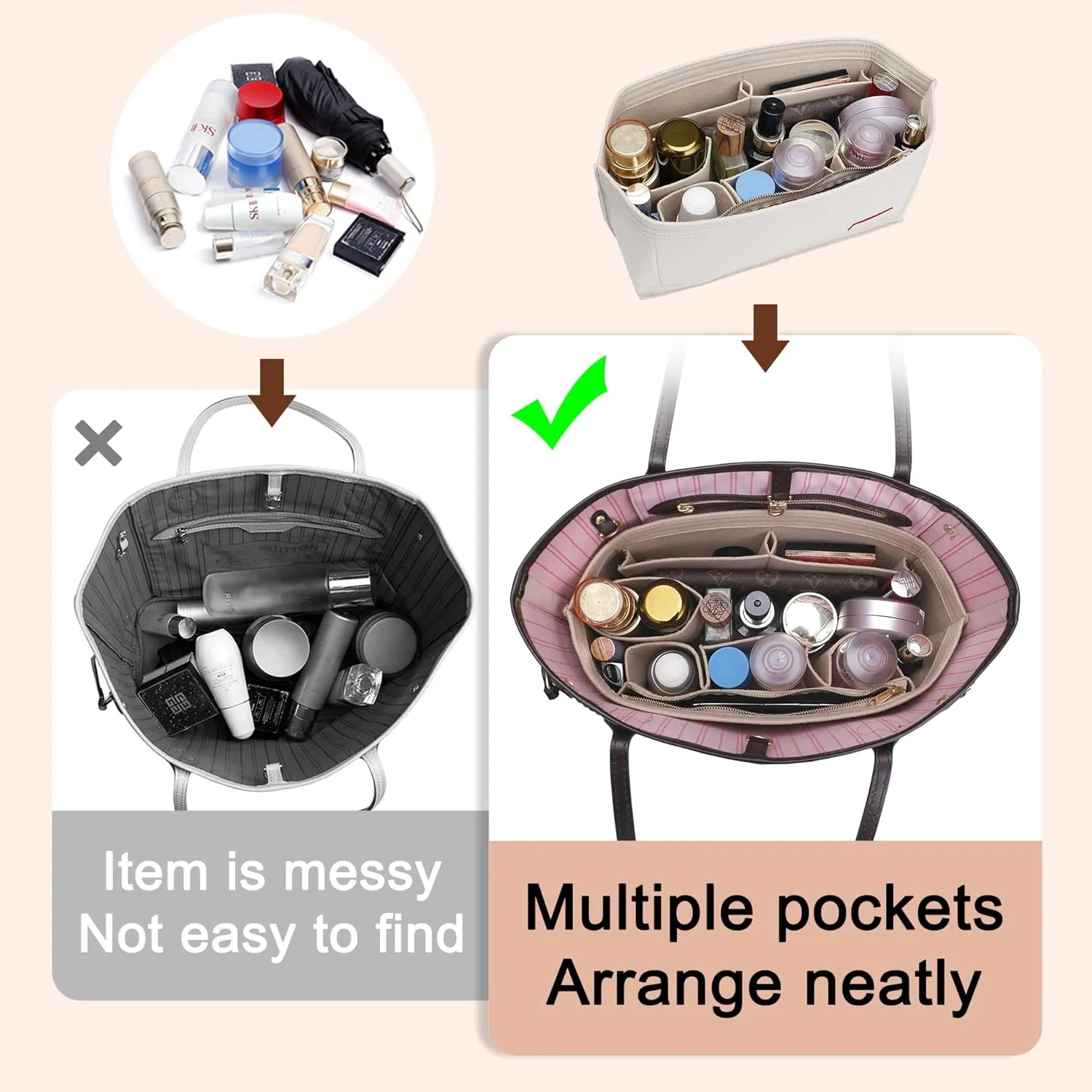 Doxo Purse Bag Organizer Insert for Handbags Suitable for Neverfull MM City 33 Tote Bags (Large,Burgundy)