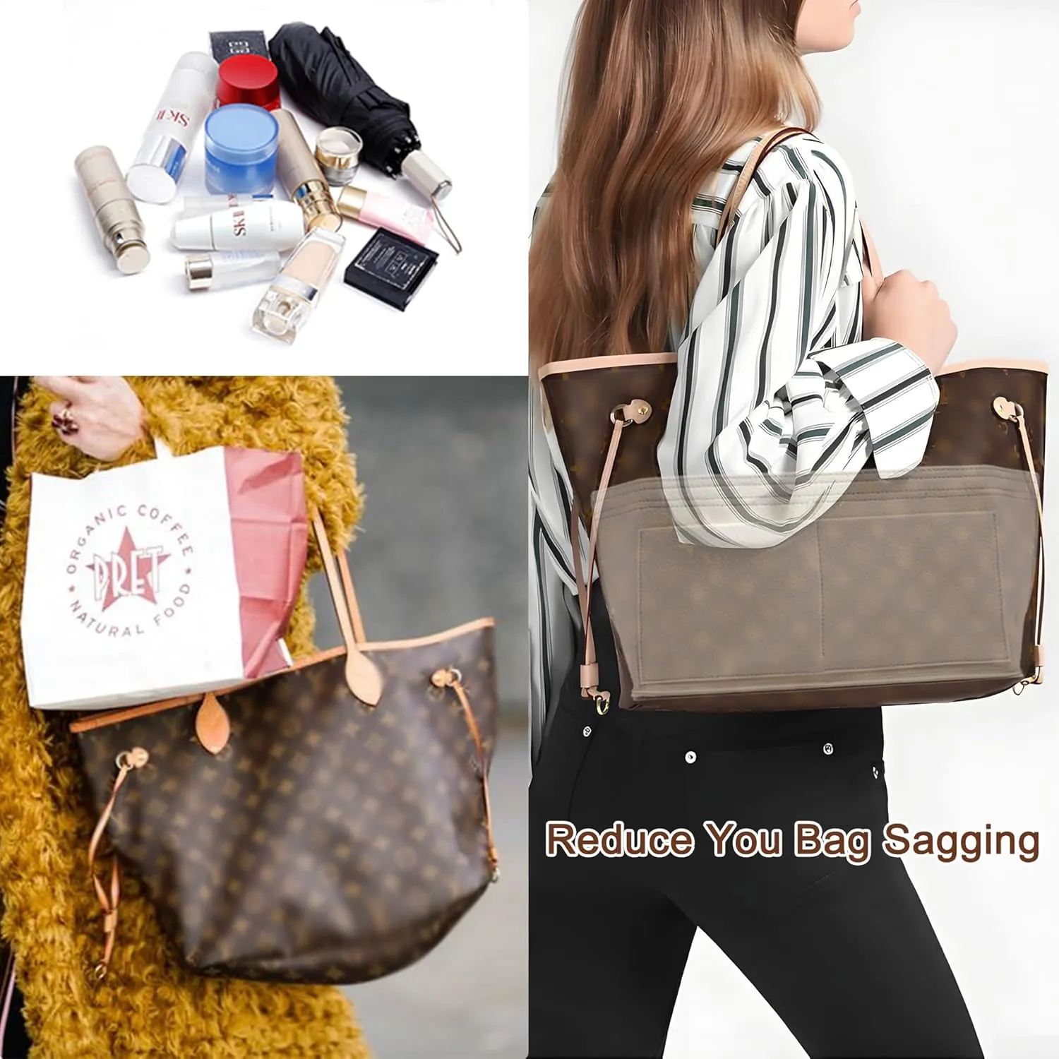 Doxo Purse Bag Organizer Insert for Handbags Suitable for Neverfull MM City 33 Tote Bags (Large,Burgundy)