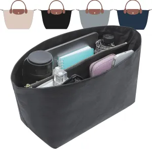 Doxo Purse Insert Organizer Compatible with Long Champ S Handbags & More, Super Lightweight Waterproof Longchamp Small Organizer Insert, Keeps Handbags Shaped&Neat(Fullblack, S)